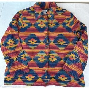 Alfred Dunner Size 16 Tapestry Jacket Southwest Aztec Patchwork Colorful Pockets